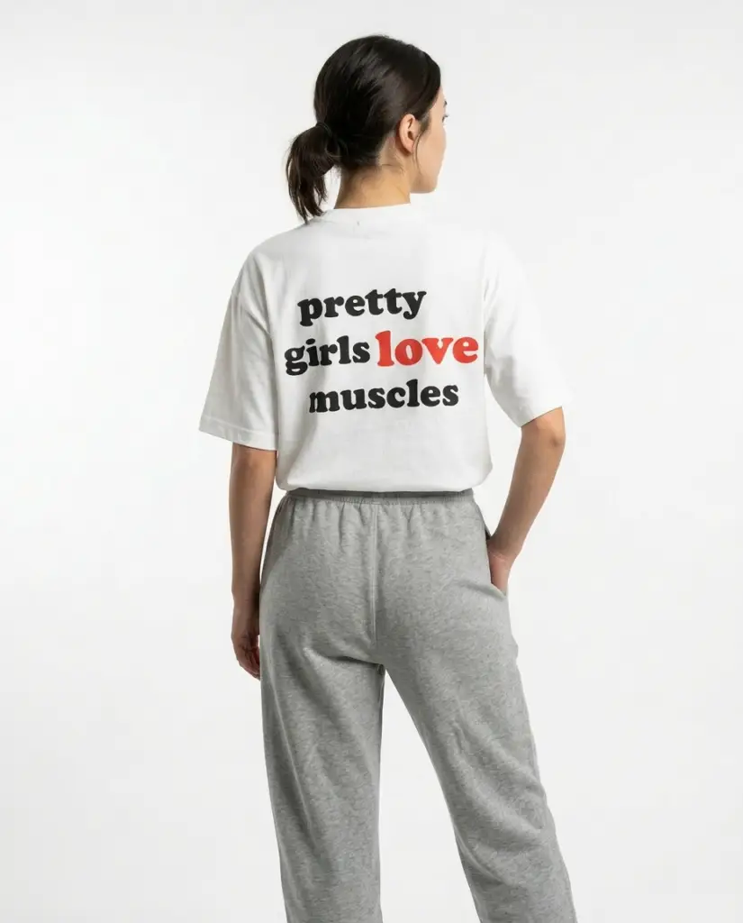 Koszulka oversize damska pretty girls love muscles nadruk tył