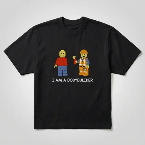 Koszulka męska oversize i am bodybuilder nadruk czarna siłownia