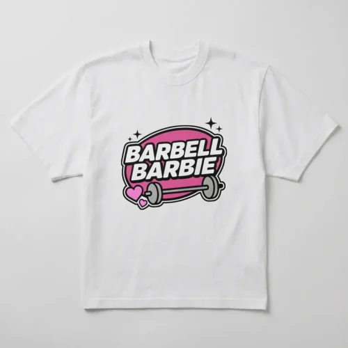 Koszulka damska oversize barbell Barbie nadruk siłownia biała